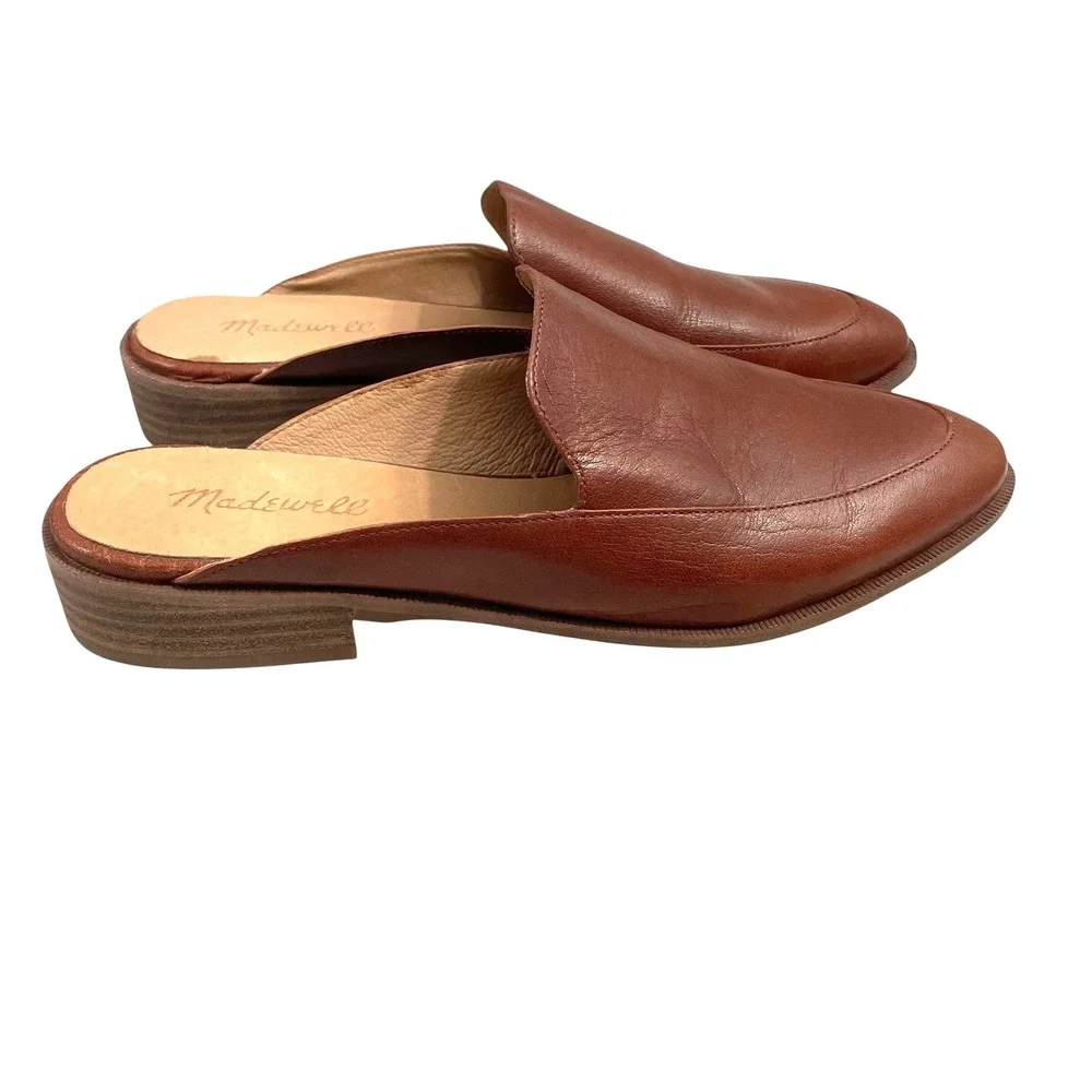 Madewell The Frances slide on leather‎ Loafer Mule Size 8 cognac brown